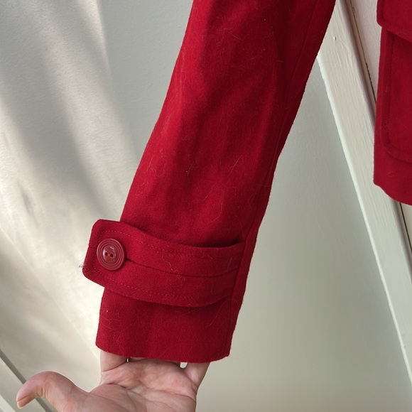 Anthropologie Tulle bright red nautical wool fitted pea coat size medium - Picture 3 of 5